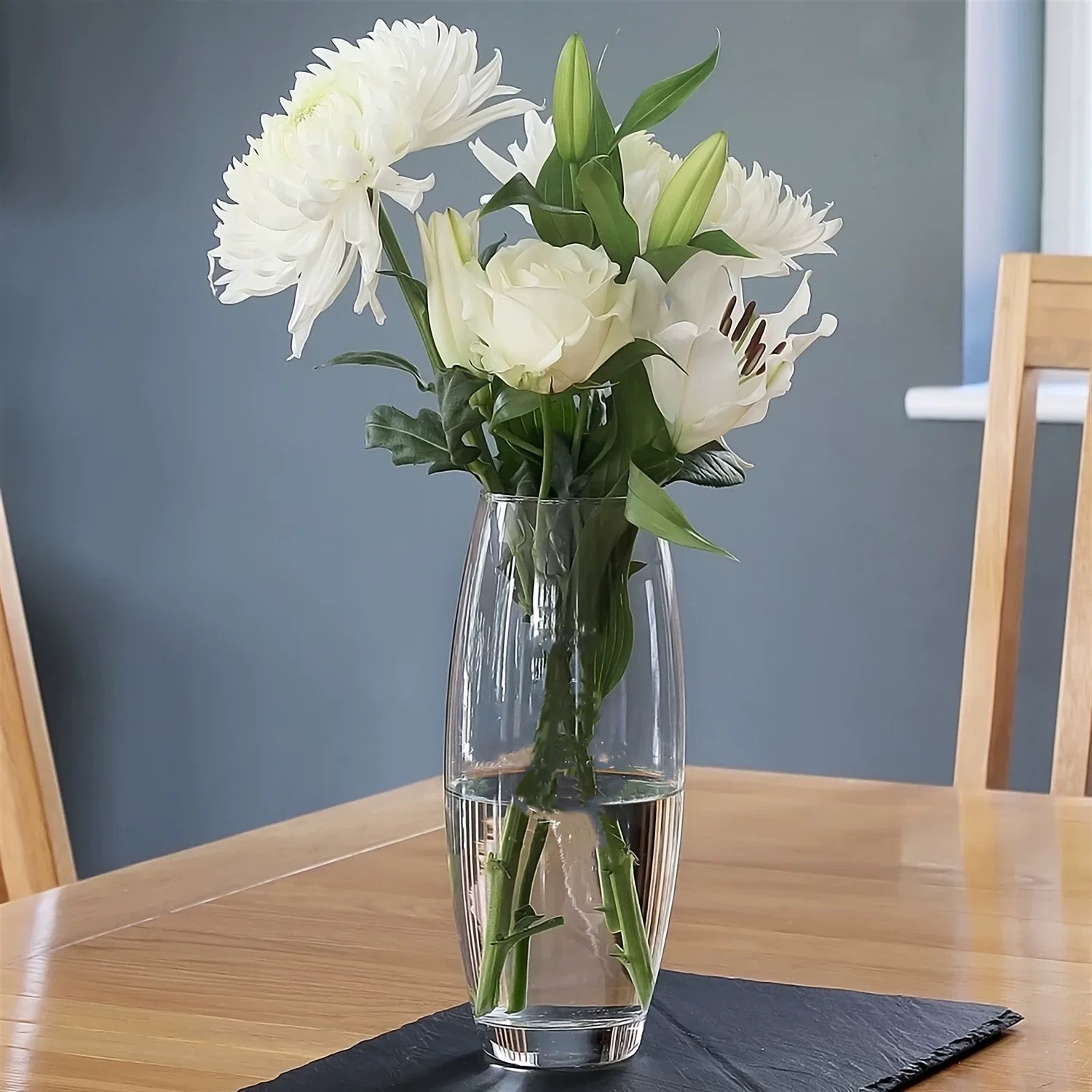 Jarrón de Flores de Cristal, Florero abombado de Vidrio, 26cm, 21cm y 26.5cm de Alto, Elegante y Sofisticado