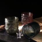 Set de 6 Vasos Colores de 250ml, Vaso de Cristal agua y Bebidas Alcohólicas con Patrón Girasol ,Aptos para lavavajillas