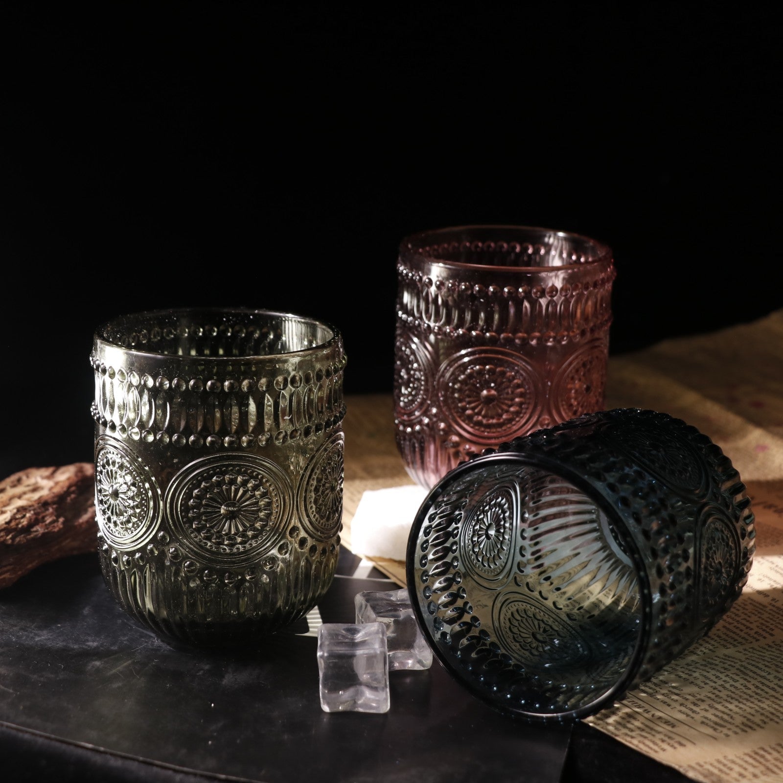 Set de 6 Vasos Colores de 250ml, Vaso de Cristal agua y Bebidas Alcohólicas con Patrón Girasol ,Aptos para lavavajillas