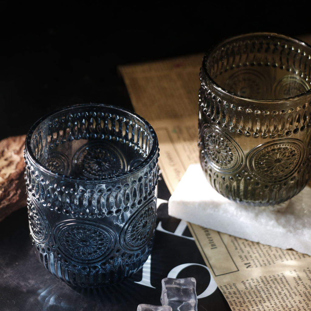 Set de 6 Vasos Colores de 250ml, Vaso de Cristal agua y Bebidas Alcohólicas con Patrón Girasol ,Aptos para lavavajillas