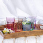 Set de 6 Vasos de Colores Pastel, Vasos de Cristal Multicolor Altos de 365cc,Aptos para Lavavajillas