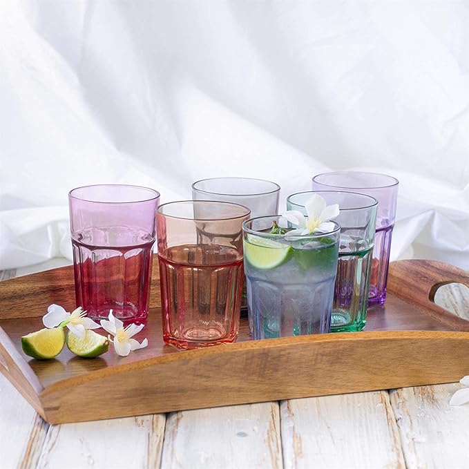 Set de 6 Vasos de Colores Pastel, Vasos de Cristal Multicolor Altos de 365cc,Aptos para Lavavajillas