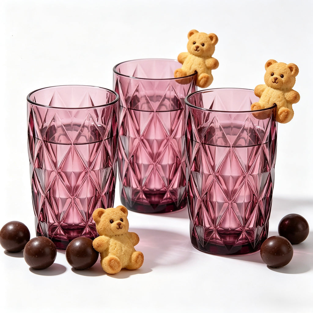 Set de 6 Vasos Colores, Vaso de Cristal agua de 360 ml, Vaso de Agua y Bebidas, Aptos para Lavavajillas