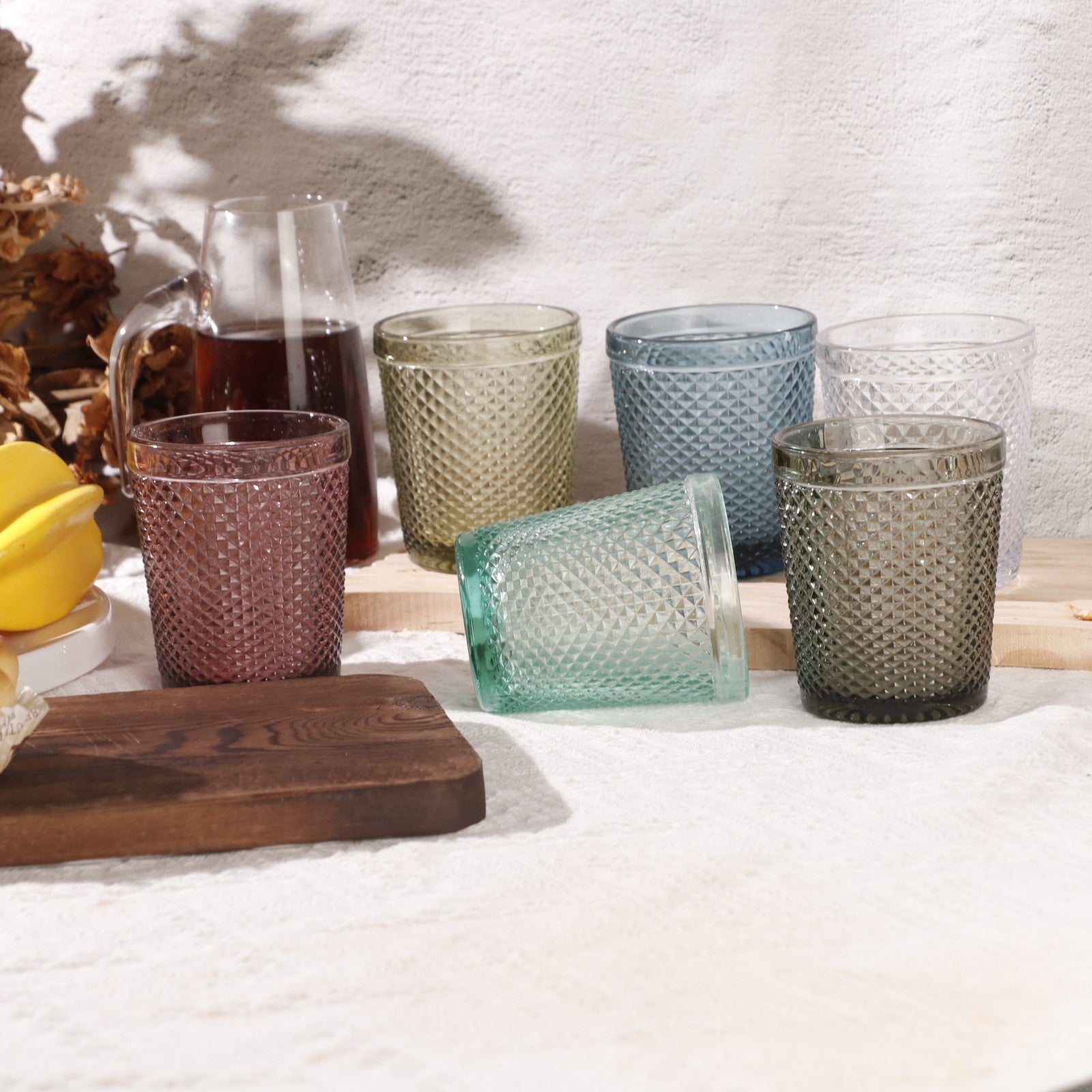 Set de 6 Vasos de Cristal Colores y Transparentes de 250ml, Vasos de Agua y Bebidas, Aptos para Lavavajillas