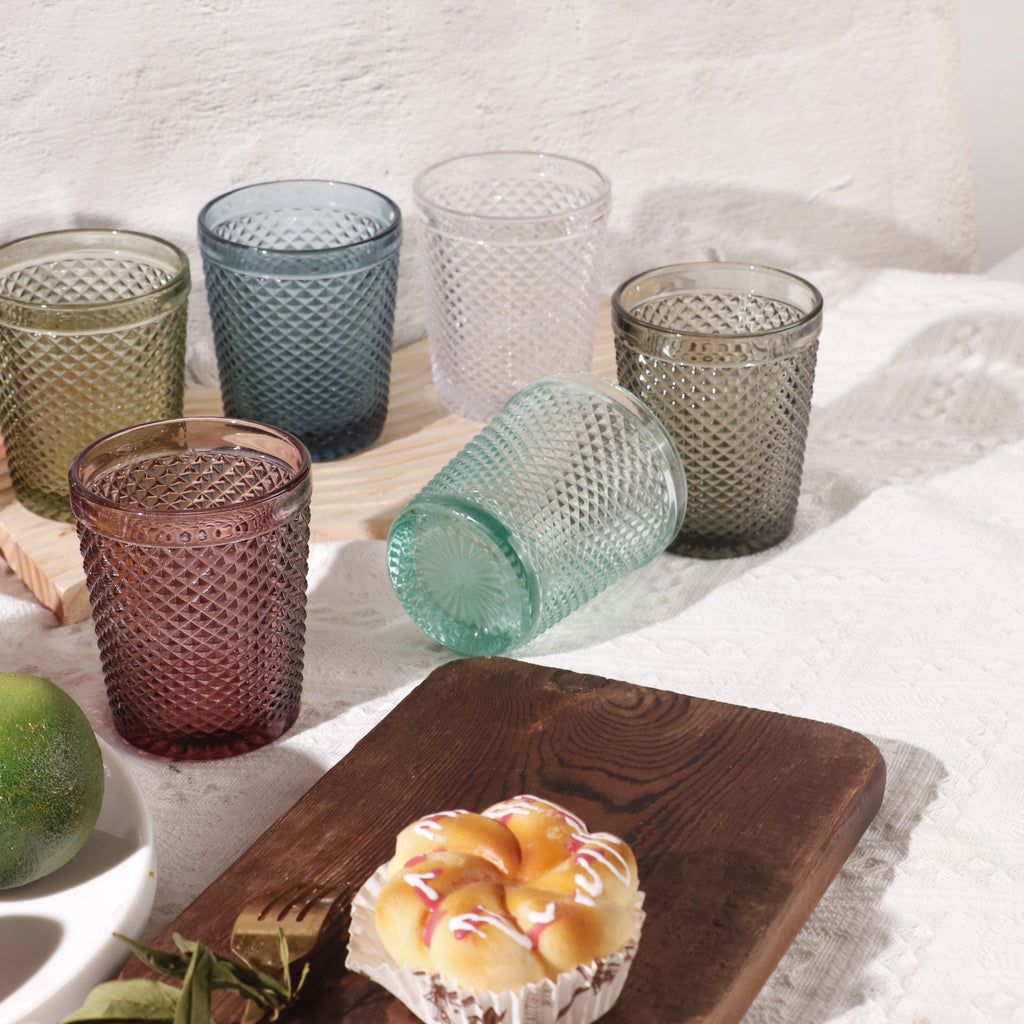 Set de 6 Vasos de Cristal Colores de 250ml, Vasos de Agua y Bebidas, Aptos para Lavavajillas