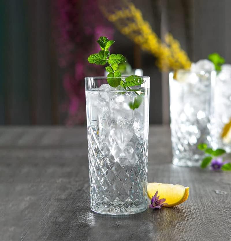 Set de 6 Vasos de Cristal Agua y Bebidas, Vasos de Cristal Transparentes de 356cc, Aptos para Lavavajillas
