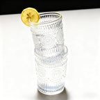 Set de 6 Vasos Transparentes de Cristales de 300ml con Patrón Girasol, Aptos para Lavavajillas