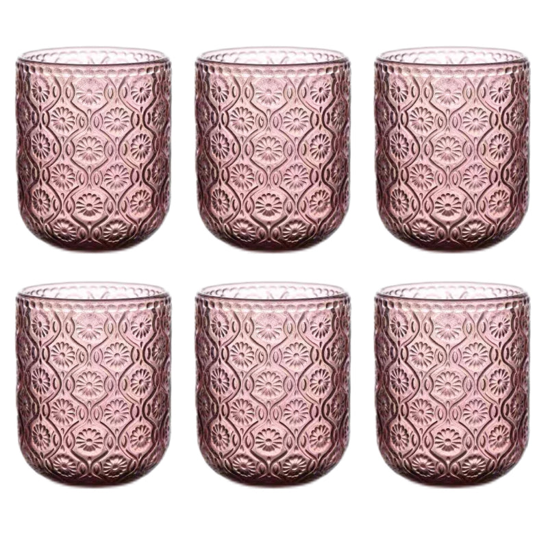 Set de 6 Vasos Colores de 250ml, Vaso de Cristal agua y Bebidas Alcohólicas con Patrón Girasol ,Aptos para lavavajillas
