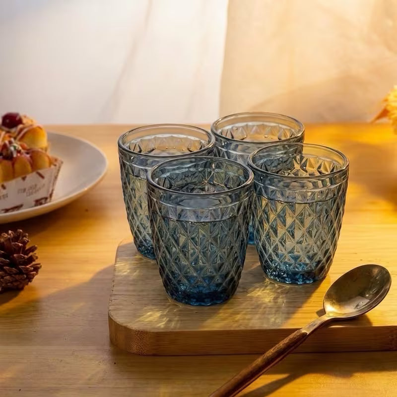 Set de 6 Vasos de Cristal 250ml | Diseño de Diamante Elegante | Aptos para Lavavajillas | Vidrio Sin Plomo para Agua y Refrescos
