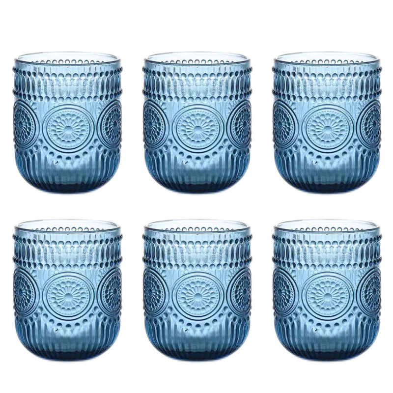 Set de 6 Vasos Colores de 250ml, Vaso de Cristal agua y Bebidas Alcohólicas con Patrón Girasol ,Aptos para lavavajillas