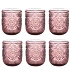 Set de 6 Vasos Colores de 250ml, Vaso de Cristal agua y Bebidas Alcohólicas con Patrón Girasol ,Aptos para lavavajillas