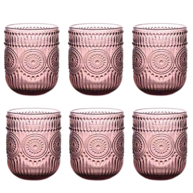 Set de 6 Vasos Colores de 250ml, Vaso de Cristal agua y Bebidas Alcohólicas con Patrón Girasol ,Aptos para lavavajillas