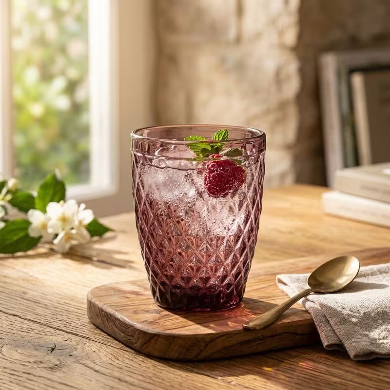 Set de 6 Vasos de Cristal 250ml | Diseño de Diamante Elegante | Aptos para Lavavajillas | Vidrio Sin Plomo para Agua y Refrescos