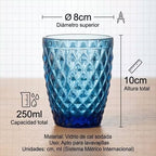 Set de 6 Vasos de Cristal 250ml | Diseño de Diamante Elegante | Aptos para Lavavajillas | Vidrio Sin Plomo para Agua y Refrescos