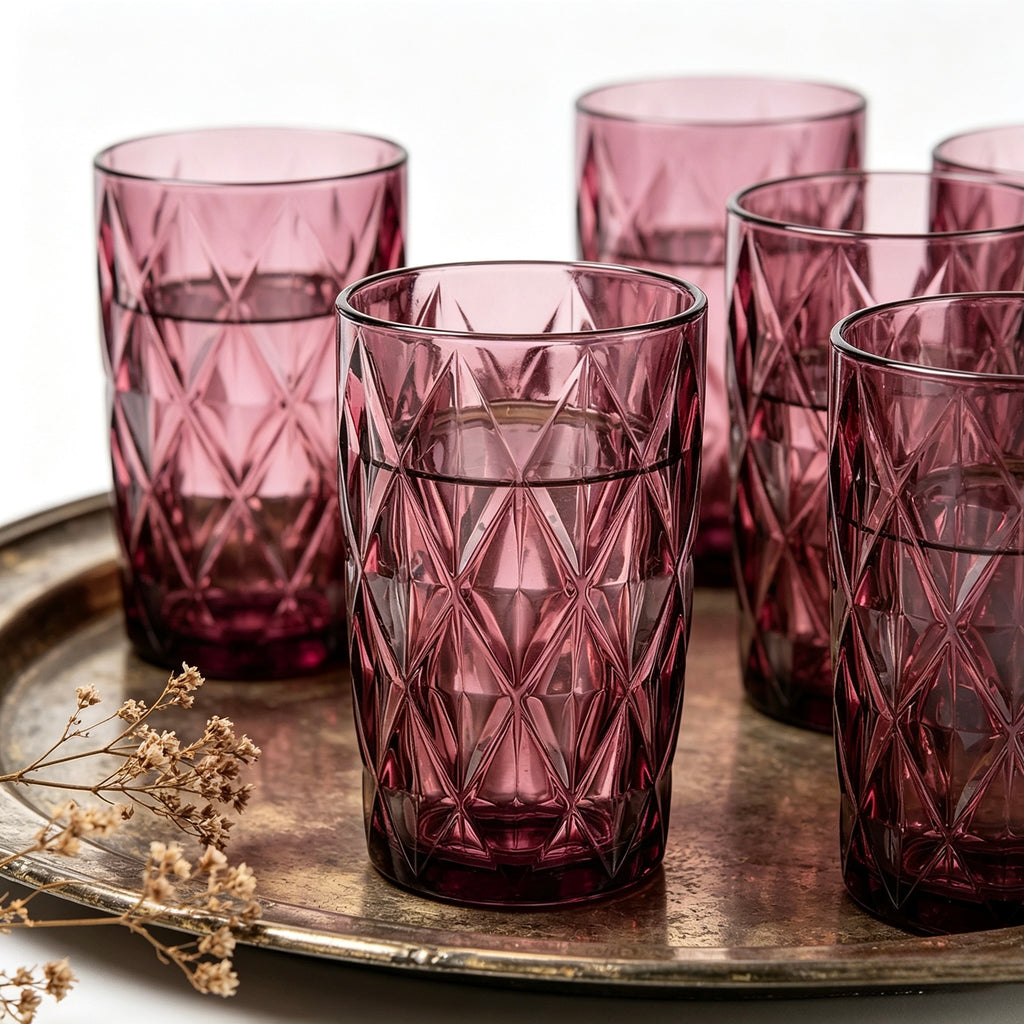 Set de 6 Vasos Colores, Vaso de Cristal agua de 360 ml, Vaso de Agua y Bebidas, Aptos para Lavavajillas