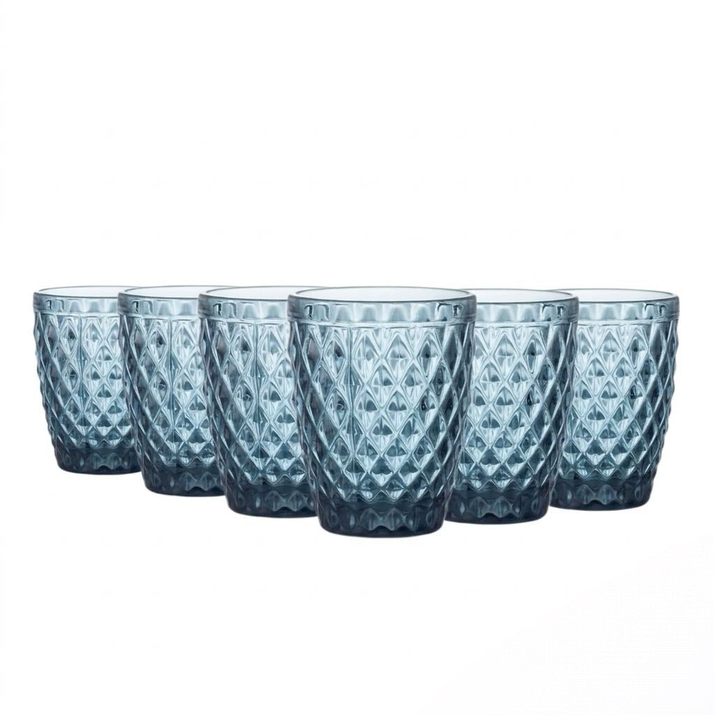 Set de 6 Vasos de Cristal 250ml | Diseño de Diamante Elegante | Aptos para Lavavajillas | Vidrio Sin Plomo para Agua y Refrescos