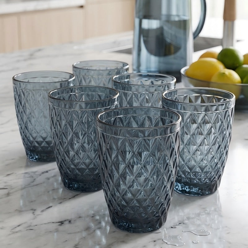 Set de 6 Vasos de Cristal 250ml | Diseño de Diamante Elegante | Aptos para Lavavajillas | Vidrio Sin Plomo para Agua y Refrescos