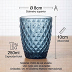 Set de 6 Vasos de Cristal 250ml | Diseño de Diamante Elegante | Aptos para Lavavajillas | Vidrio Sin Plomo para Agua y Refrescos
