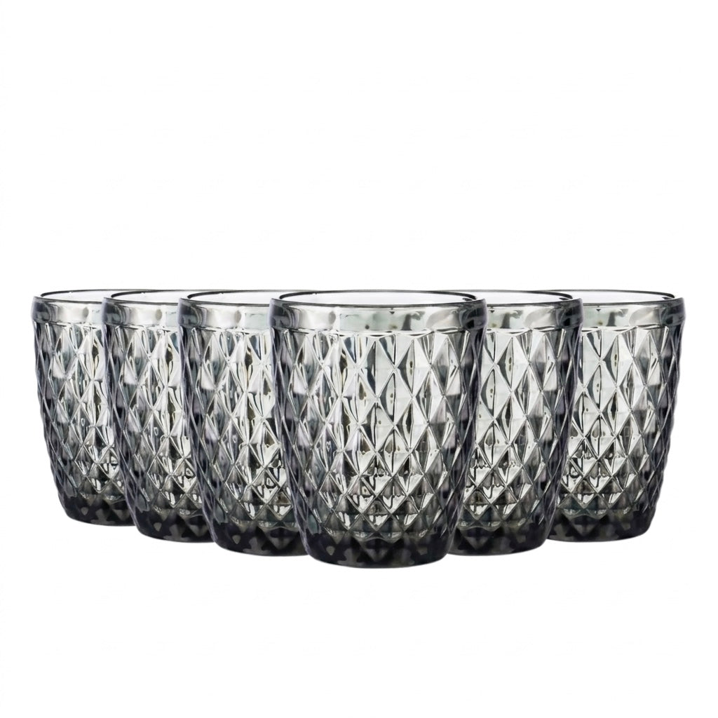 Set de 6 Vasos de Cristal 250ml | Diseño de Diamante Elegante | Aptos para Lavavajillas | Vidrio Sin Plomo para Agua y Refrescos