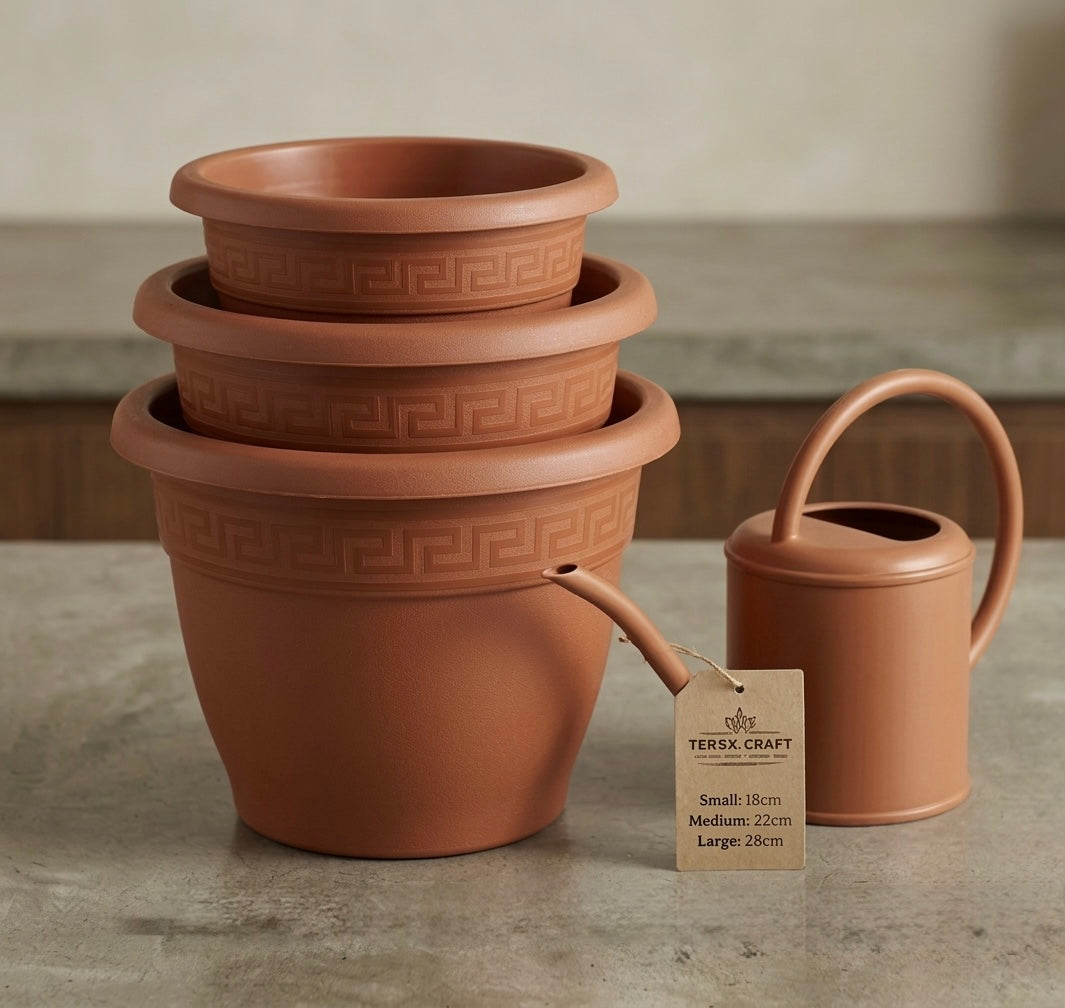 Set de 6 Macetas de Plástico con 6 Platos (14cm, 16cm,18cm, 20cm, 25cm, 30cm, 35cm o 40cm) Diseño elegante para Interiores y Exteriores, Patio y Decoración, Ideal para Verduras y Flores ,Maceteros de Jardín