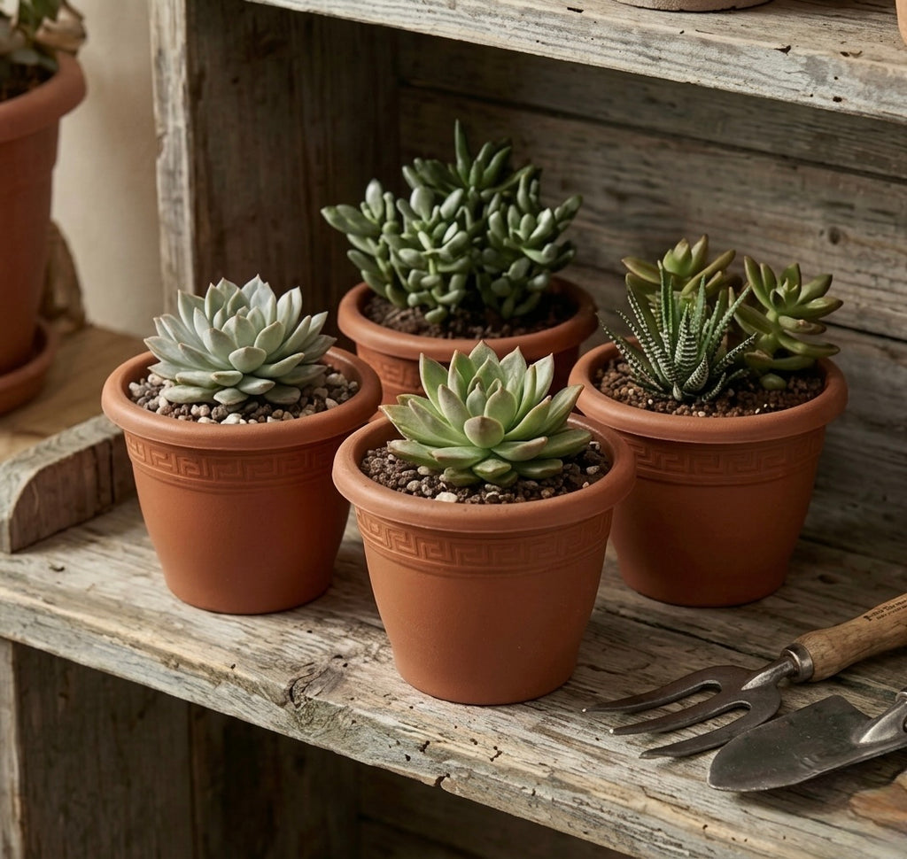 Set de 6 Macetas de Plástico con 6 Platos (14cm, 16cm,18cm, 20cm, 25cm, 30cm, 35cm o 40cm) Diseño elegante para Interiores y Exteriores, Patio y Decoración, Ideal para Verduras y Flores ,Maceteros de Jardín