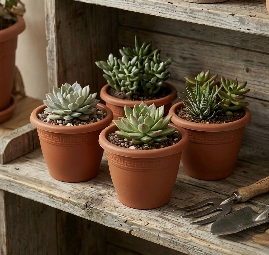 Set de 6 Macetas de Plástico con 6 Platos (14cm, 16cm,18cm, 20cm, 25cm, 30cm, 35cm o 40cm) Diseño elegante para Interiores y Exteriores, Patio y Decoración, Ideal para Verduras y Flores ,Maceteros de Jardín