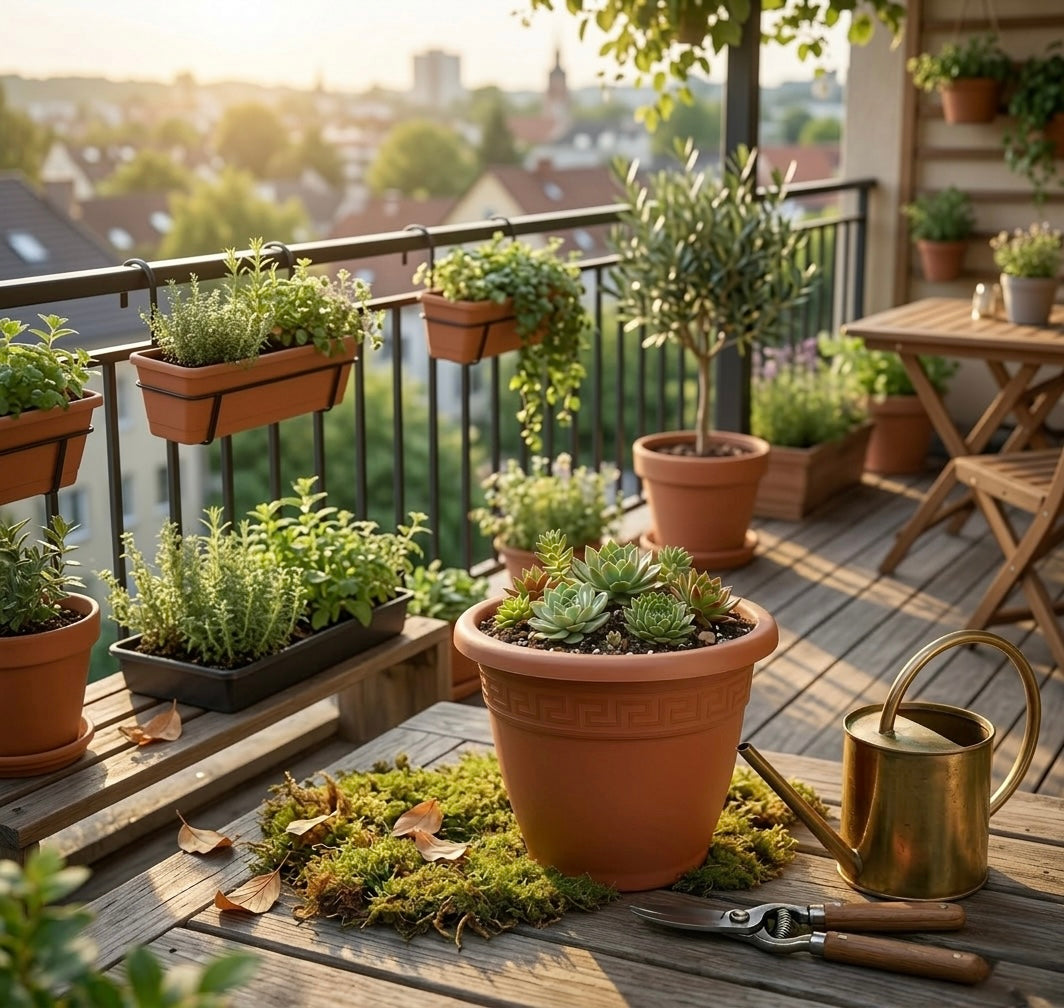 Set de 6 Macetas de Plástico con 6 Platos (14cm, 16cm,18cm, 20cm, 25cm, 30cm, 35cm o 40cm) Diseño elegante para Interiores y Exteriores, Patio y Decoración, Ideal para Verduras y Flores ,Maceteros de Jardín