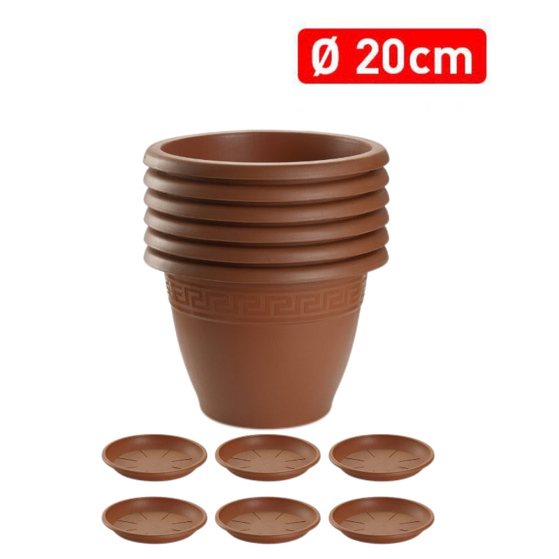 Set de 6 Macetas de Plástico con 6 Platos (14cm, 16cm,18cm, 20cm, 25cm, 30cm, 35cm o 40cm) Diseño elegante para Interiores y Exteriores, Patio y Decoración, Ideal para Verduras y Flores ,Maceteros de Jardín
