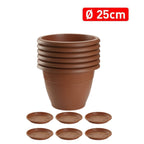 Set de 6 Macetas de Plástico con 6 Platos (14cm, 16cm,18cm, 20cm, 25cm, 30cm, 35cm o 40cm) Diseño elegante para Interiores y Exteriores, Patio y Decoración, Ideal para Verduras y Flores ,Maceteros de Jardín