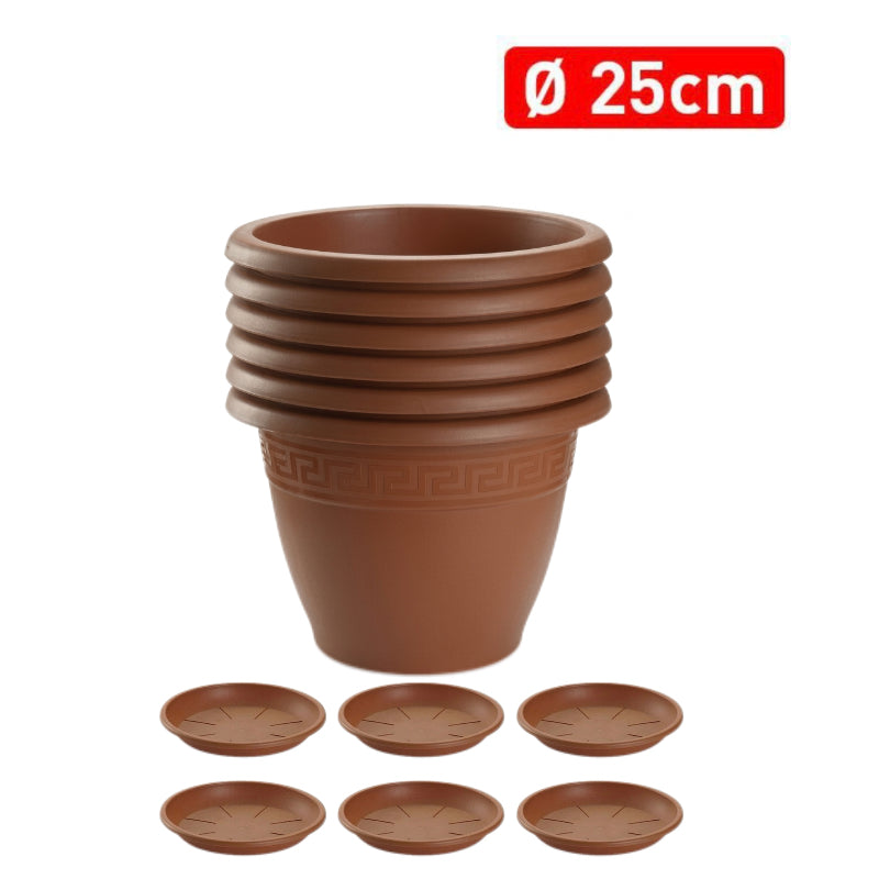 Set de 6 Macetas de Plástico con 6 Platos (14cm, 16cm,18cm, 20cm, 25cm, 30cm, 35cm o 40cm) Diseño elegante para Interiores y Exteriores, Patio y Decoración, Ideal para Verduras y Flores ,Maceteros de Jardín