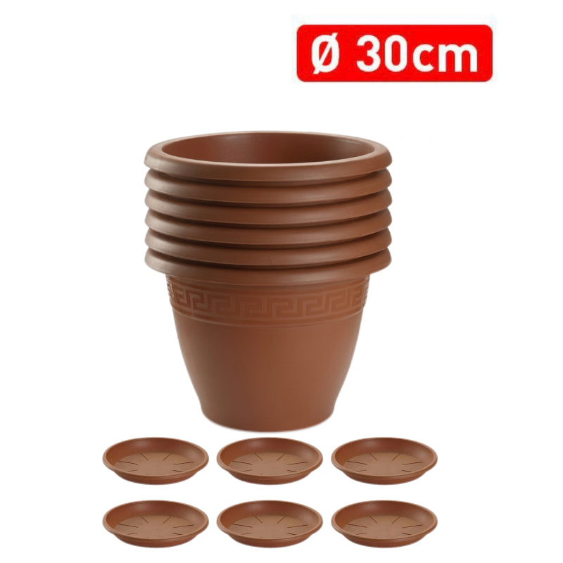 Set de 6 Macetas de Plástico con 6 Platos (14cm, 16cm,18cm, 20cm, 25cm, 30cm, 35cm o 40cm) Diseño elegante para Interiores y Exteriores, Patio y Decoración, Ideal para Verduras y Flores ,Maceteros de Jardín