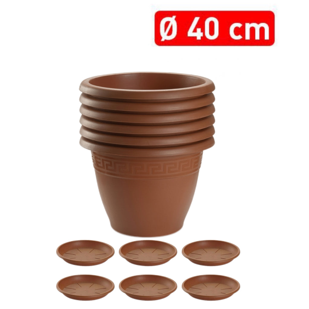 Set de 6 Macetas de Plástico con 6 Platos (14cm, 16cm,18cm, 20cm, 25cm, 30cm, 35cm o 40cm) Diseño elegante para Interiores y Exteriores, Patio y Decoración, Ideal para Verduras y Flores ,Maceteros de Jardín