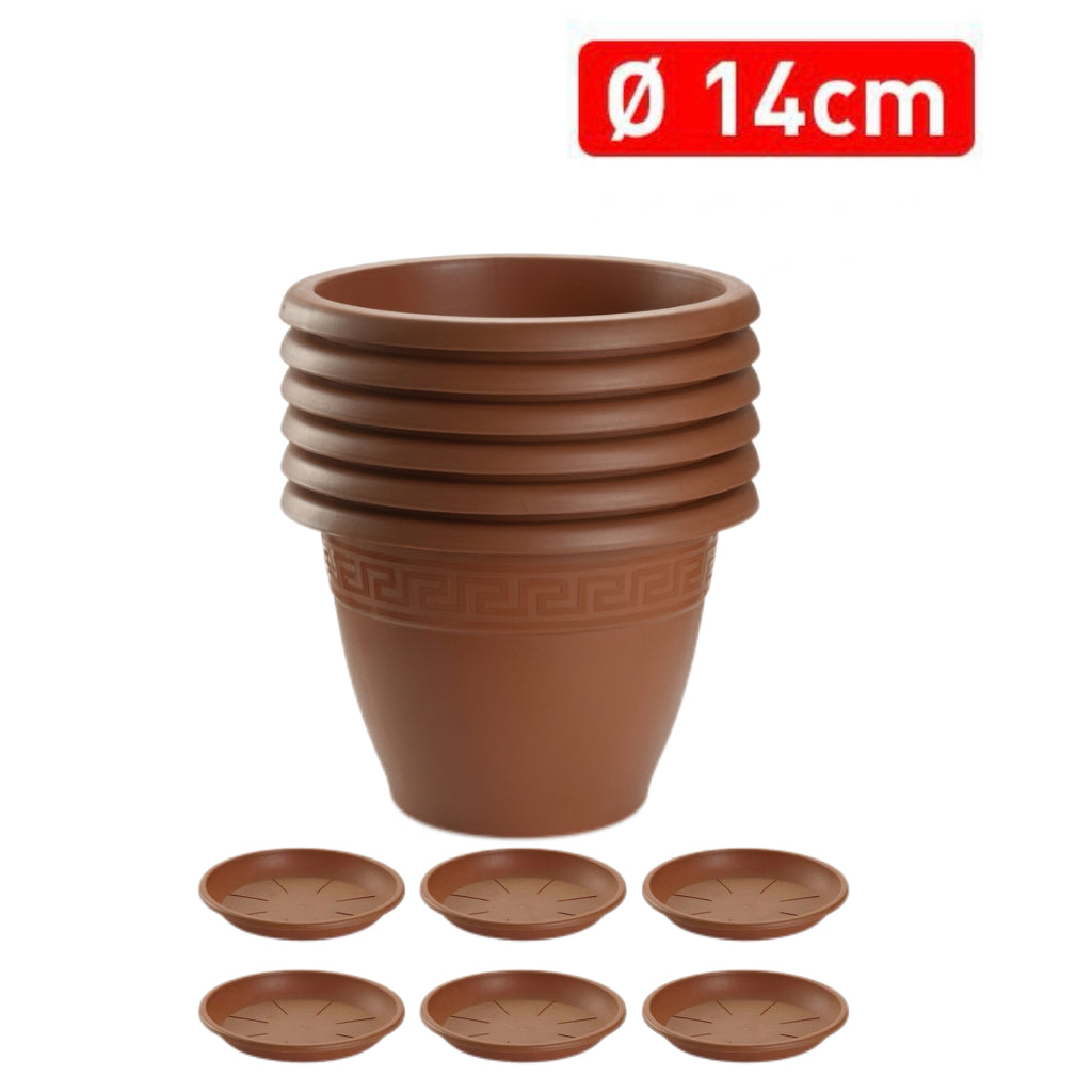 Set de 6 Macetas de Plástico con 6 Platos (14cm, 16cm,18cm, 20cm, 25cm, 30cm, 35cm o 40cm) Diseño elegante para Interiores y Exteriores, Patio y Decoración, Ideal para Verduras y Flores ,Maceteros de Jardín
