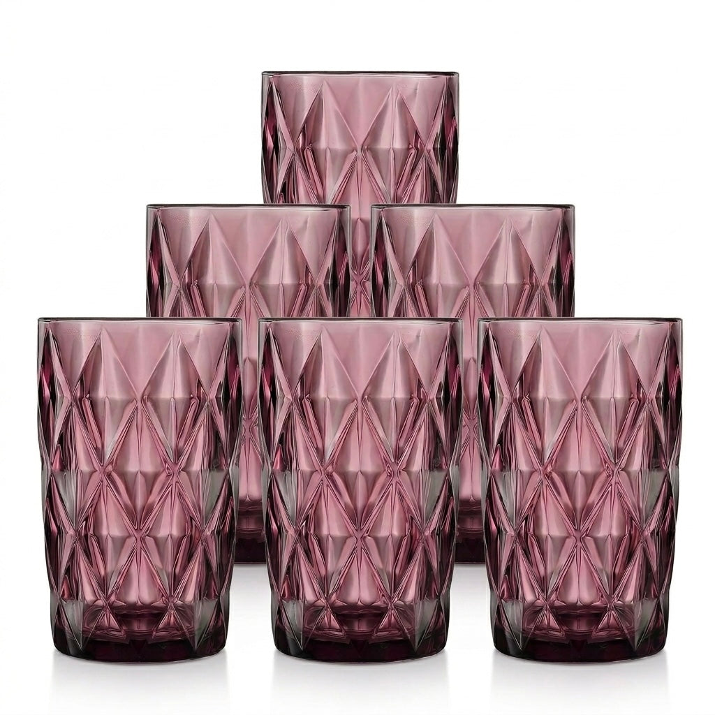 Set de 6 Vasos Colores, Vaso de Cristal agua de 360 ml, Vaso de Agua y Bebidas, Aptos para Lavavajillas