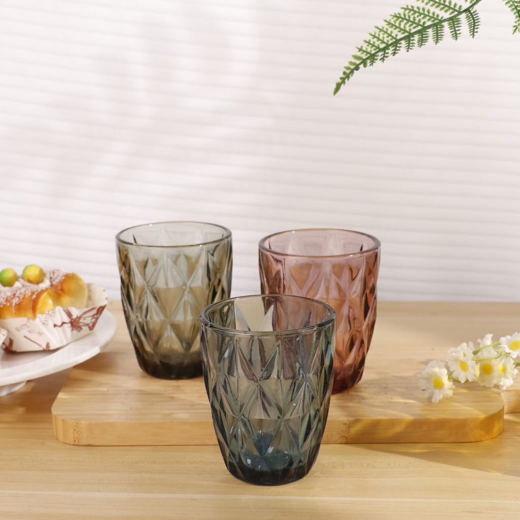 Set de 6 Vasos Colores, Vaso de Cristal agua de 300 ml, Vaso de Agua y Bebidas, Aptos para Lavavajillas (Azul)
