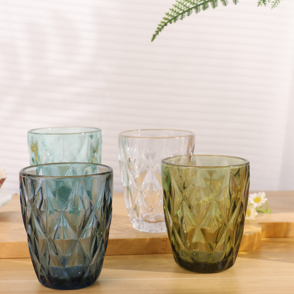 Set de 6 Vasos Colores, Vaso de Cristal agua de 300 ml, Vaso de Agua y Bebidas, Aptos para Lavavajillas (Azul)