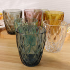 Set de 6 Vasos Colores, Vaso de Cristal agua de 300 ml, Vaso de Agua y Bebidas, Aptos para Lavavajillas (Azul)