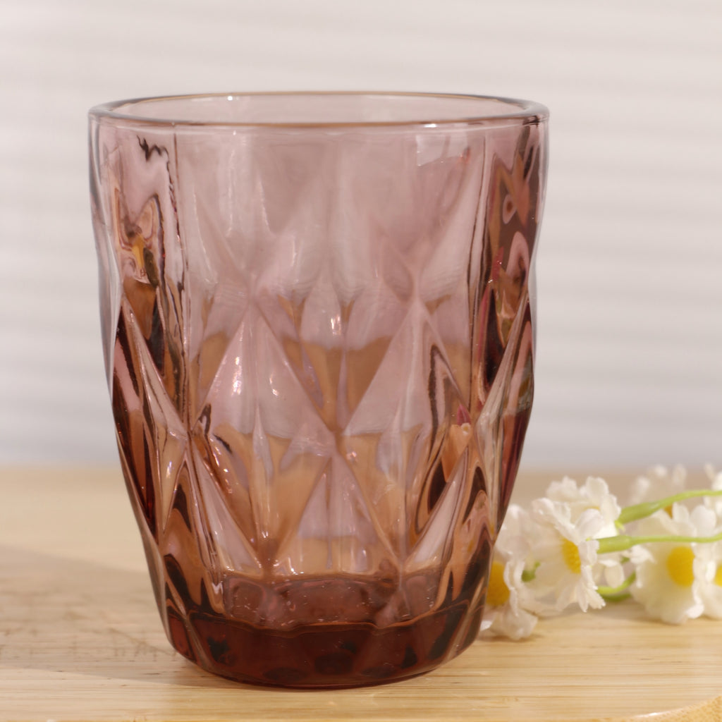 Set de 6 Vasos Colores, Vaso de Cristal agua de 300 ml, Vaso de Agua y Bebidas, Aptos para Lavavajillas (Rosa)