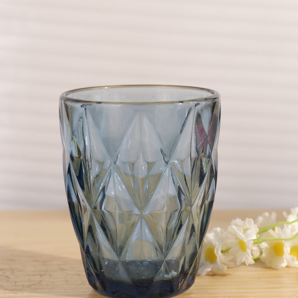 Set de 6 Vasos Colores, Vaso de Cristal agua de 300 ml, Vaso de Agua y Bebidas, Aptos para Lavavajillas (Azul)