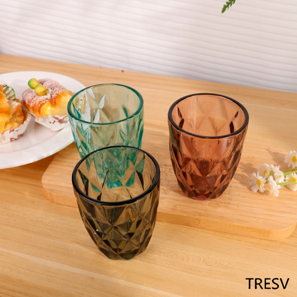 Set de 6 Vasos Colores, Vaso de Cristal agua de 300 ml, Vaso de Agua y Bebidas, Aptos para Lavavajillas (Rosa)