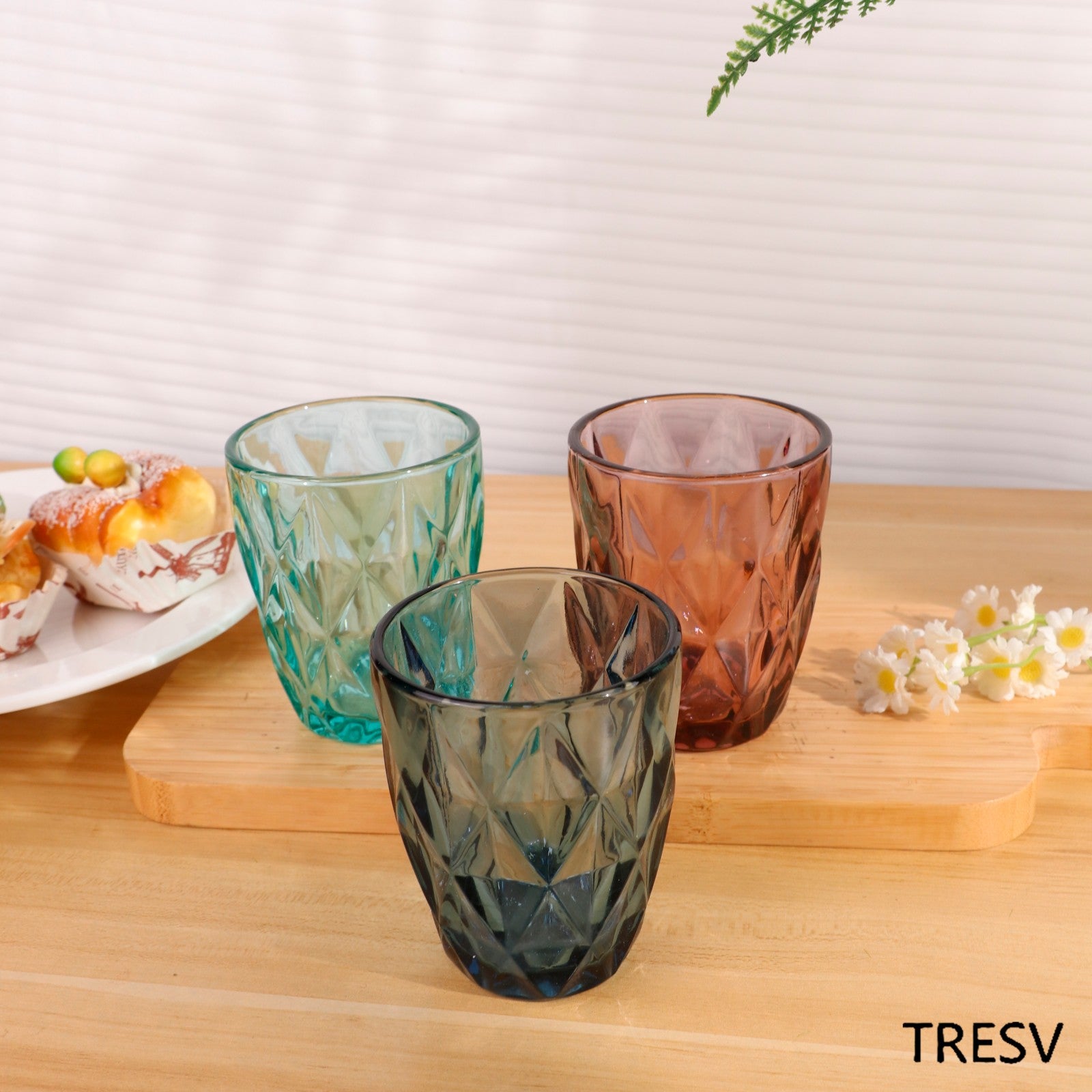 Set de 6 Vasos Colores o Transparente, Vaso de Cristal agua de 300 ml, Vaso de Agua y Bebidas, Aptos para Lavavajillas