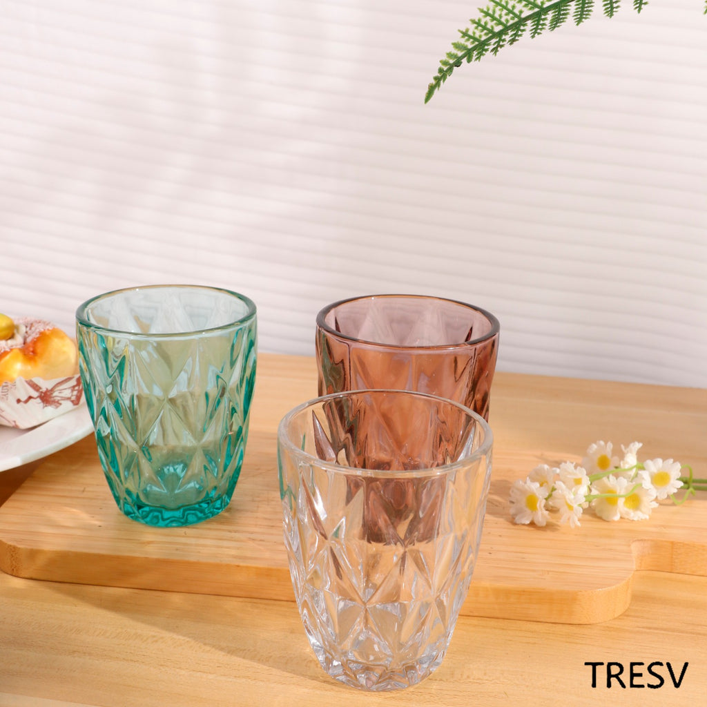 Set de 6 Vasos Colores o Transparente, Vaso de Cristal agua de 300 ml, Vaso de Agua y Bebidas, Aptos para Lavavajillas