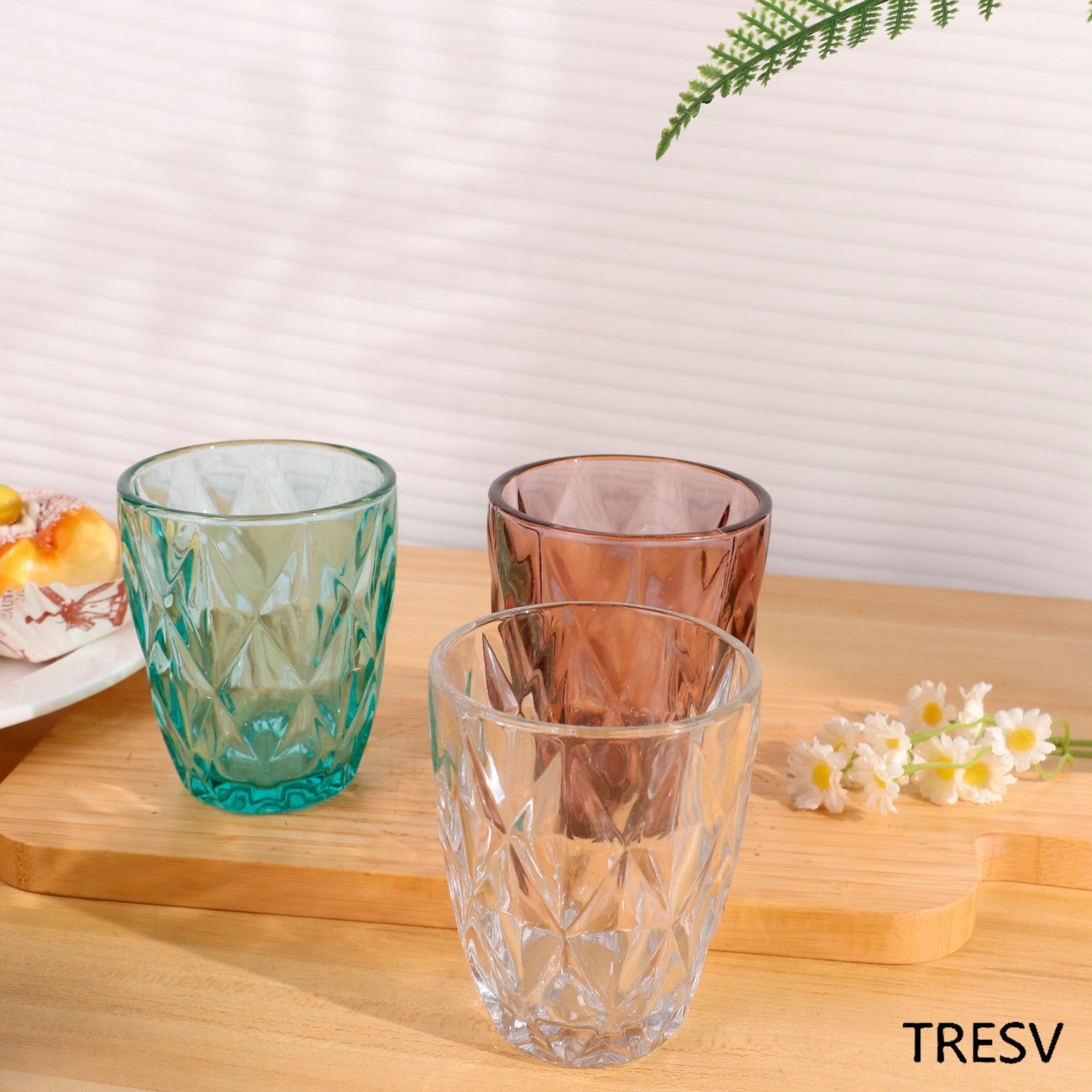 Set de 6 Vasos Colores o Transparente, Vaso de Cristal agua de 300 ml, Vaso de Agua y Bebidas, Aptos para Lavavajillas