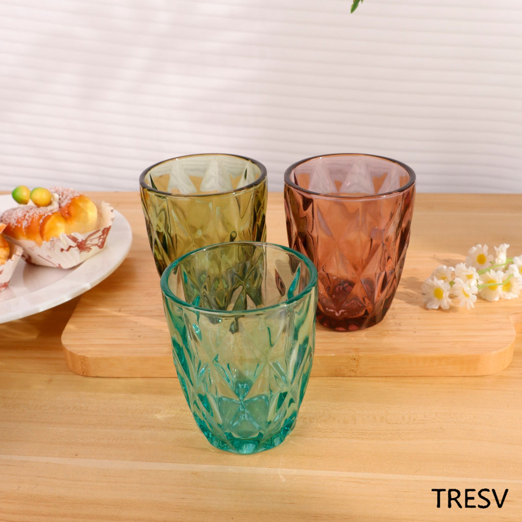 Set de 6 Vasos Colores o Transparente, Vaso de Cristal agua de 300 ml, Vaso de Agua y Bebidas, Aptos para Lavavajillas