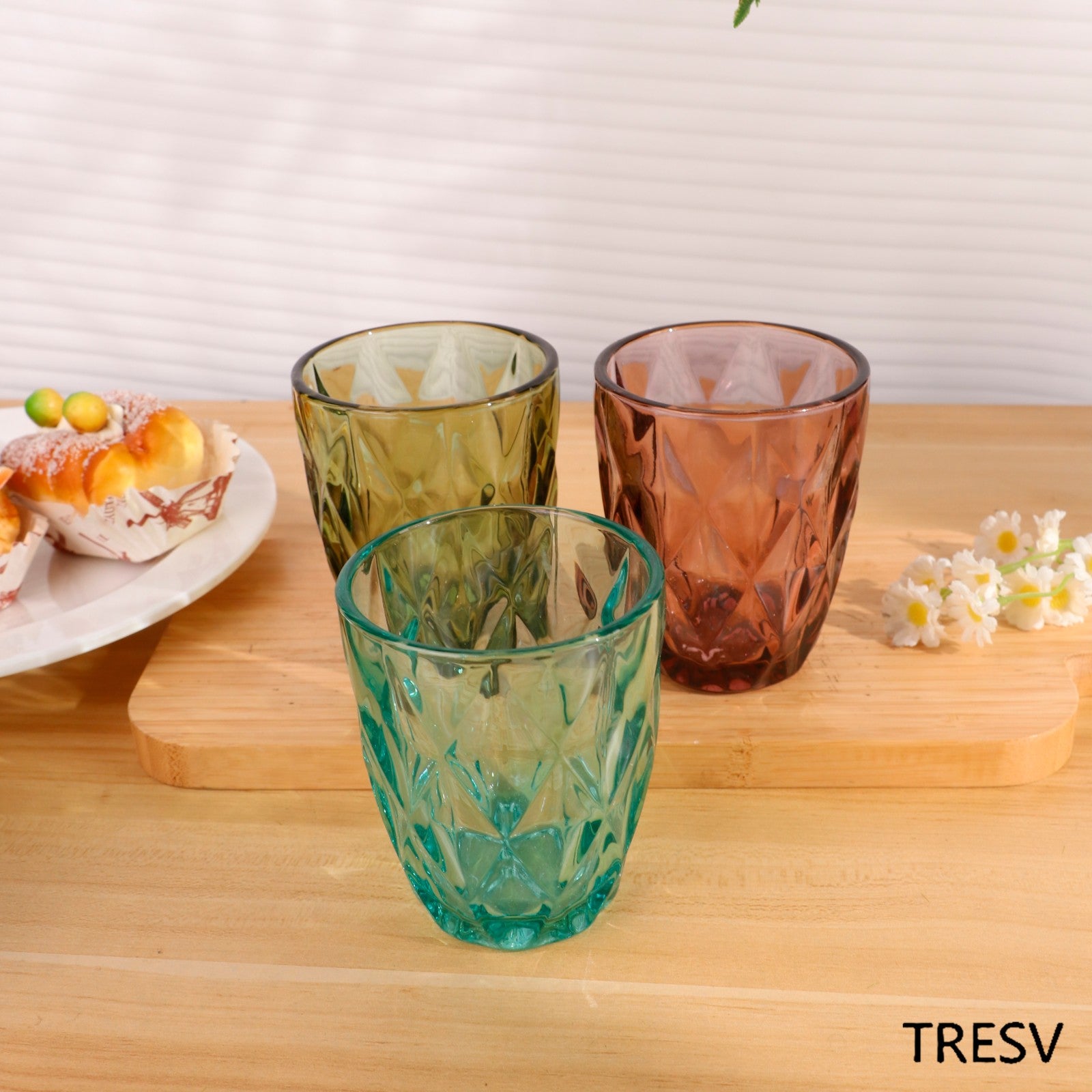 Set de 6 Vasos Colores o Transparente, Vaso de Cristal agua de 300 ml, Vaso de Agua y Bebidas, Aptos para Lavavajillas