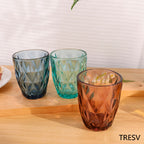 Set de 6 Vasos Colores, Vaso de Cristal agua de 300 ml, Vaso de Agua y Bebidas, Aptos para Lavavajillas (Azul)