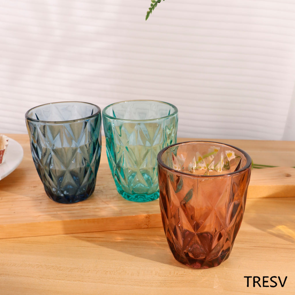 Set de 6 Vasos Colores, Vaso de Cristal agua de 300 ml, Vaso de Agua y Bebidas, Aptos para Lavavajillas (Rosa)
