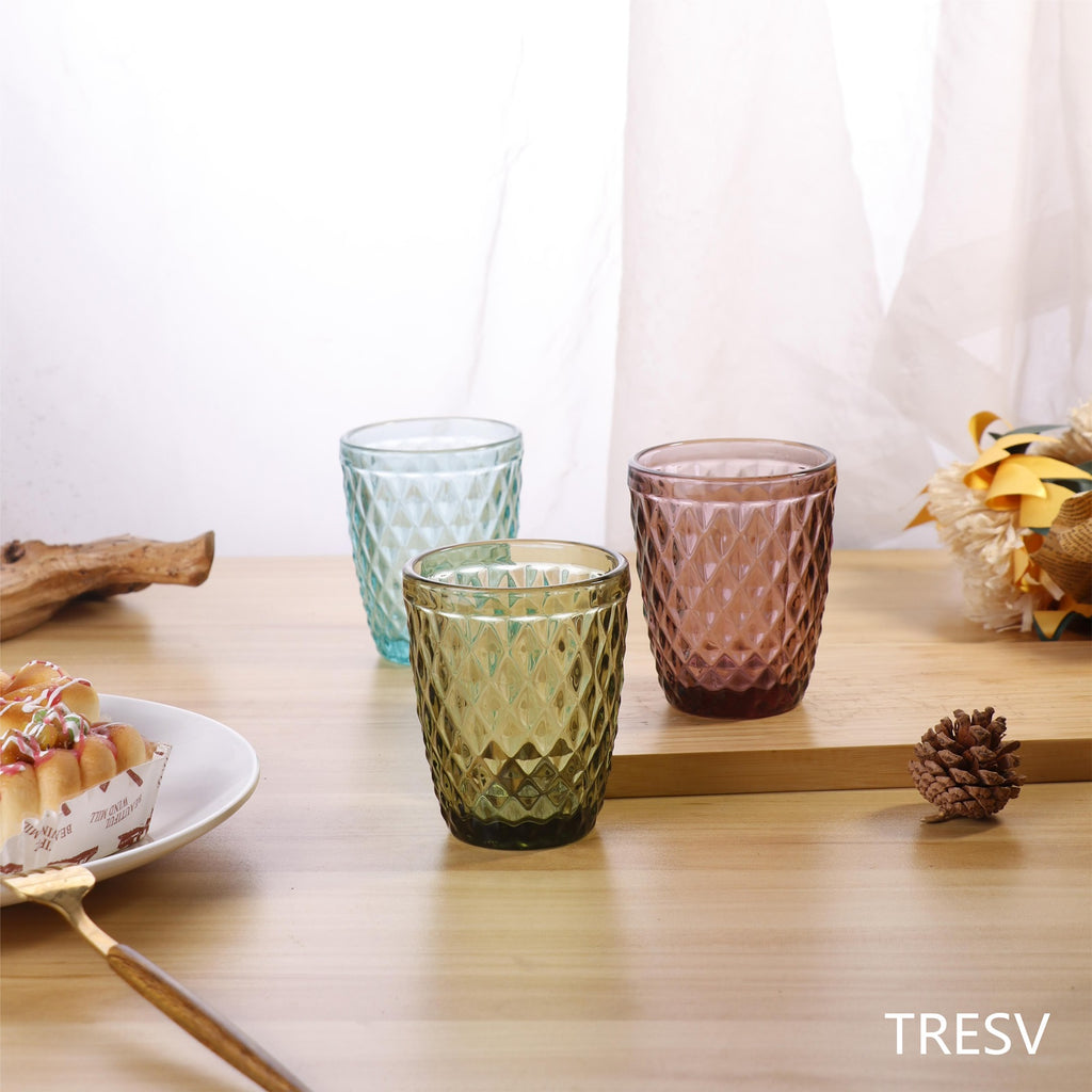 Set de 6 Vasos de Cristal 250ml | Diseño de Diamante Elegante | Aptos para Lavavajillas | Vidrio Sin Plomo para Agua y Refrescos