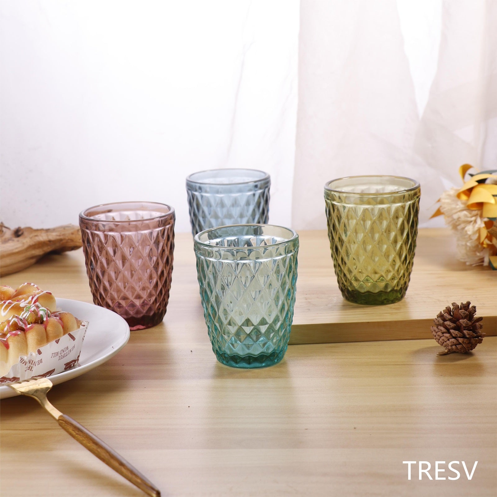 Set de 6 Vasos de Cristal 250ml | Diseño de Diamante Elegante | Aptos para Lavavajillas | Vidrio Sin Plomo para Agua y Refrescos