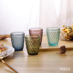 Set de 6 Vasos de Cristal 250ml | Diseño de Diamante Elegante | Aptos para Lavavajillas | Vidrio Sin Plomo para Agua y Refrescos